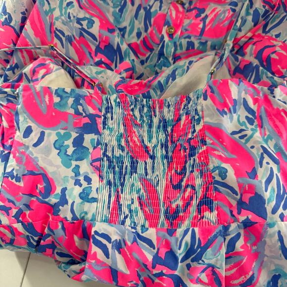 Lilly Pulitzer Easton Dress Cosmic Coral Size 0 Pink, Blue Gold Spaghetti Strap - Picture 5 of 11